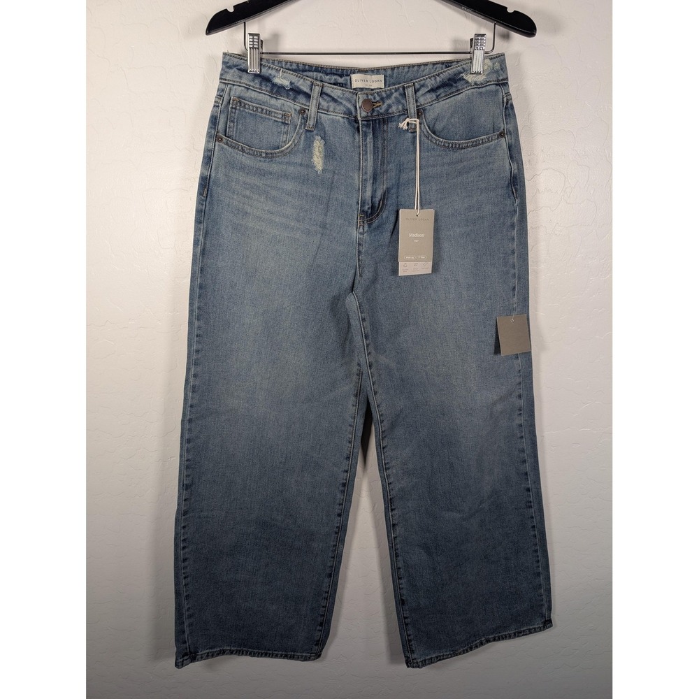 Oliver Logan Jeans Womens 4/27 Blue Madison Wide Leg High Rise Distressed Denim